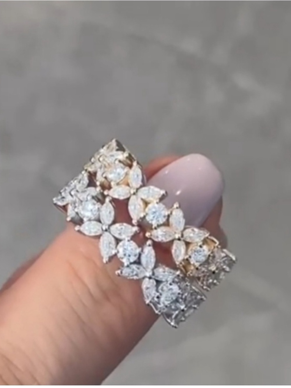 14K White Gold Marquise Moissanite & Round Moissanite 3/4 Eternity Ring